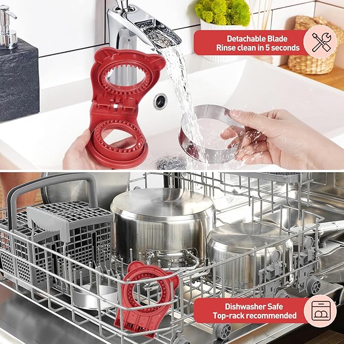 Leak-Proof & BPA-free Sandwich Cutter and Sealer for PB&J, Round Crustless Kitchen Tool, Kids Lunch Snacks Maker for Biscuit, Cookie-Dough, Red
