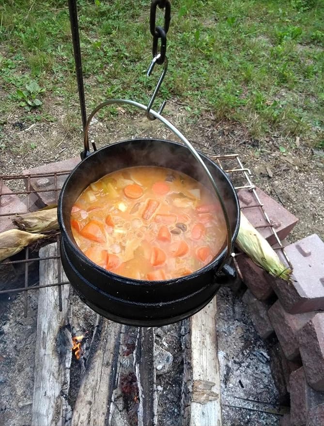Cuisiland 10QT Cast Iron Potjie Cauldron Pot with Lid & 3 Legs – Pre-Seasoned South African-Style Campfire Pot for Outdoor Cooking, Soups, Stews & Braising – Heavy-Duty Cast Iron Dutch Oven