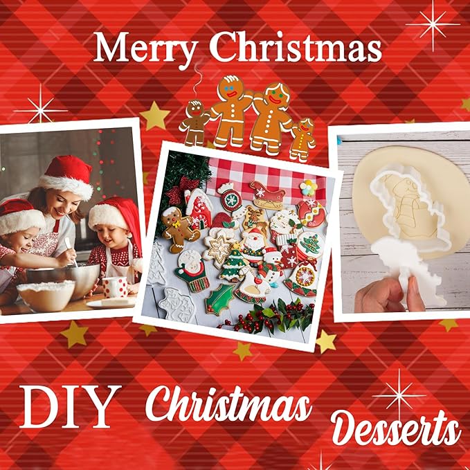 Flycalf Christmas Cookie Cutters for Holiday Baking, with 3D Stamper Reindeer Shapes 3“ Eco-Friendly PLA Kitchen Cake Decorating Birthday Gifts Party Pastry Mold Supplies Biscuit Fondant Tools,3''