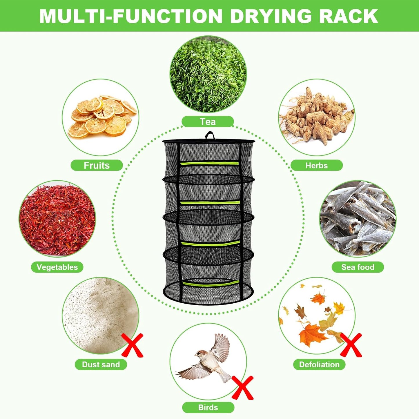 Herb Drying Rack - Mesh Drying Rack - Herb Drying Rack Hanging with Green Zipper & Garden Pruning Shears for Drying Herb - Hanging Drying Rack - Plant Drying Rack (4 Layers)