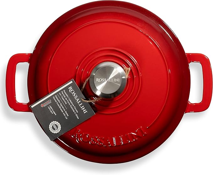 Signature Enameled Cast Iron Dutch Oven, Non-Stick Serving Pot with Tight Fitting Lid for Perfect Roasting, Baking, Sauteing, and Bread Making | 10Q (9.5L) - Red