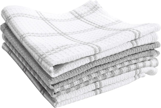 T-FAL Premium Waffle Dish Cloths: Highly Absorbent, Super Soft Long Lasting - 100% Cotton, 12"x13" Flat Waffle Dish Towel for Cleaning & Drying Dishes, (4-Pack), Grey
