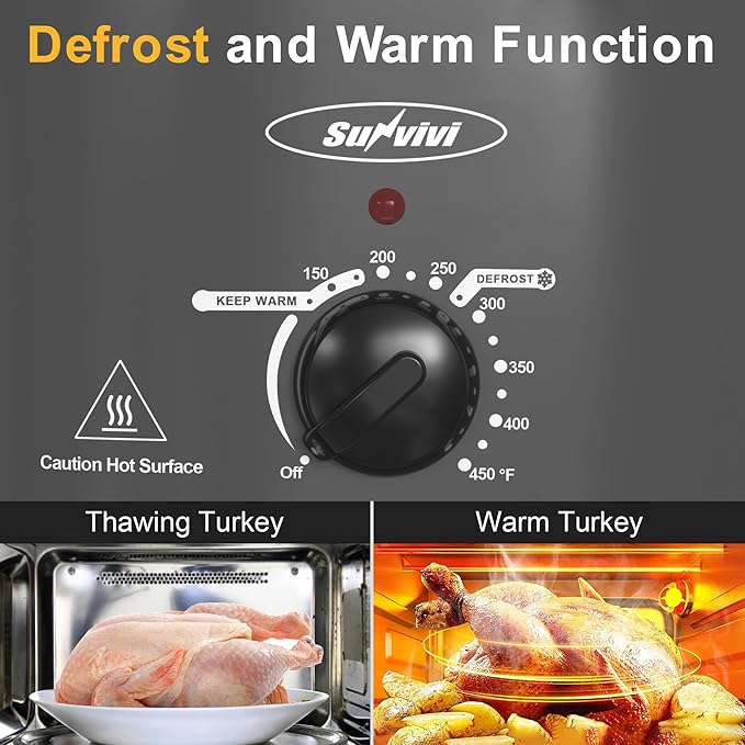 Sunvivi Roaster Oven with Self-Basting Lid, Electric 8-Quart Turkey Roaster Oven with Removable Pan and Rack, Stainless Steel, Gray