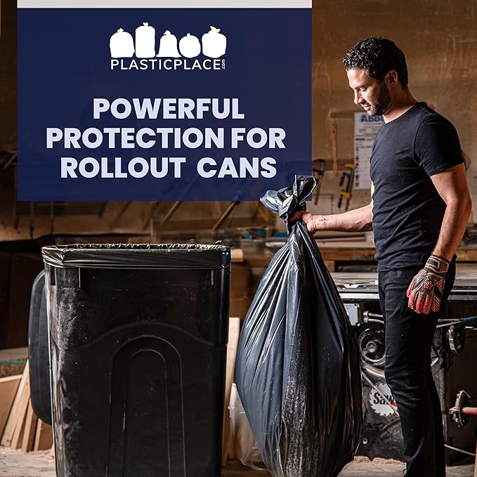 Plasticplace Trash Bags │ 1.5 Mil │ Black Heavy Duty Garbage Can Liners │ 50” x 48”, (100 Count)