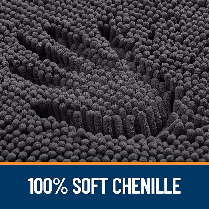 OLANLY Bathroom Rugs Sets 2 Piece, Soft Absorbent Chenille Bath Mats and U-Shaped Contour Toilet Mat Area Rug Set, Machine Washable Bath Carpet, Home Decor Accessories(36"x24"+24"x20", Dark Grey)