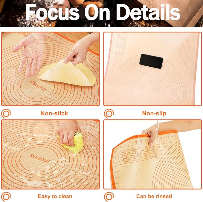 Silicone Pastry Mat 36x24 Inch - Nonstick Baking Mat Perfect for Dough, Pastry, Pie Crust, Fondant, Bread, Cookies, Pasta, Pizza