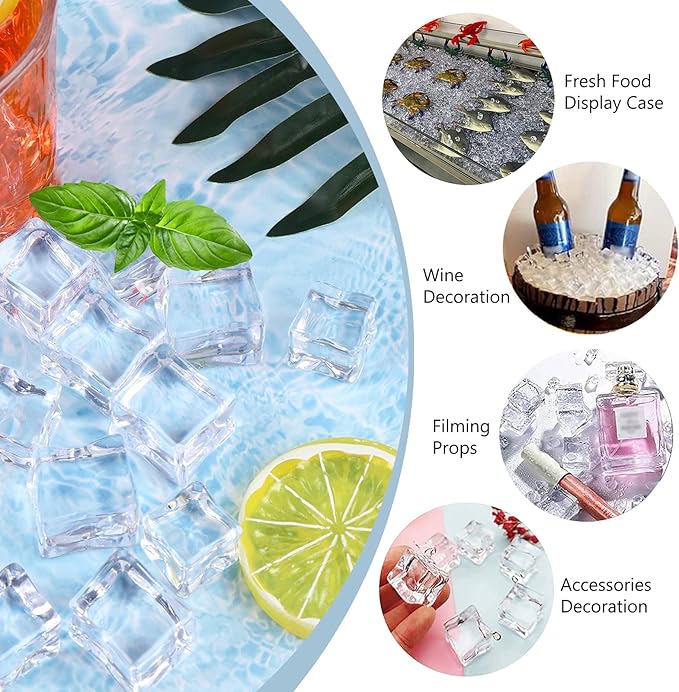 Fake Crushed Square Ice Cubes Artificial Acrylic Crystal Diamonds for Vase Fillers,Table Scatter, Party Favor, Wedding Decoration, Photography Props, Food Display (square-10MM/0.39 in 200 pcs)