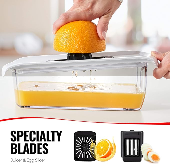 Fullstar Mandoline Slicer for Kitchen, Fruit Cutter, Cheese Grater, Cucumber Slicer, Veggie Spiralizer, Food Cutter & Kitchen Gadgets with Safety Glove (11 in 1, White)