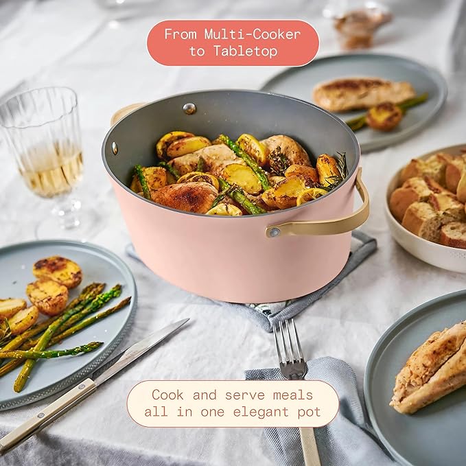 Beautiful 10-in-1 6Qt Electric Multi-Cooker by Drew Barrymore – Slow and Rice Cooker, Steamer, Dutch Oven, Sauté & More – Touch Display, Oven Safe, Dishwasher Safe (Rose)