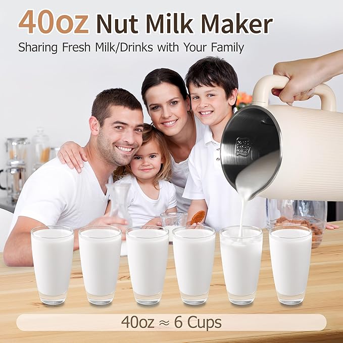 8 in 1 Nut Milk Maker Blender, 40OZ Homemade Almond, Soy, Oat, Coconut, Yogurt and Non Dairy Beverages, Automatic Soybean Blender Machine with Delay Setting, Keep Warm, Self-Cleaning, Boiling