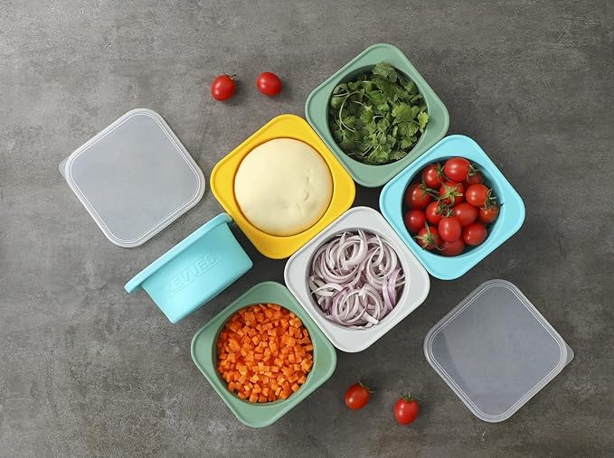 Stackable Silicone Artisan Pizza Dough Proofing Proving Containers with Lids pizza making accessories-4 pack-500ml portion (Yellow)