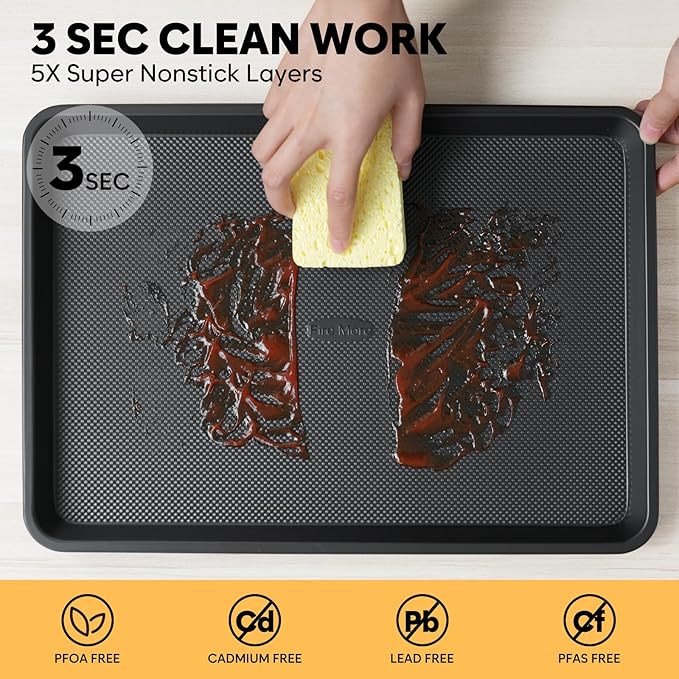 Baking Sheet Pan Set of 3, Thicker Carbon Steel Cookie Sheets for Baking Non Stick with Diamond Texture Pattern, Ceramic Half/Quarter/Jelly Roll Baking Trays for Oven