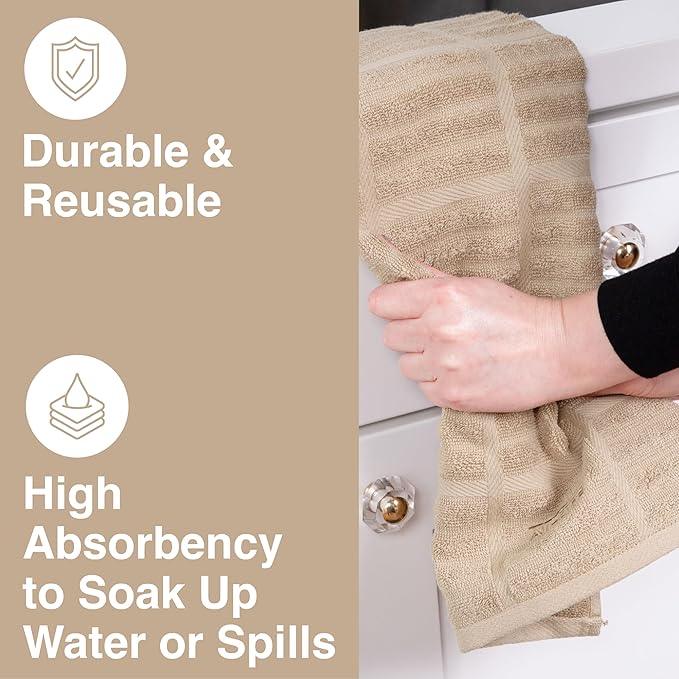 All-Clad Solid Kitchen Towels: Highly Absorbent, Super Soft Long Lasting - 100% Cotton, 17"x30" Tea Towels for Cleaning & Drying Dishes, Pans, Glassware, or Countertops, (2-Pack), Cappuccino