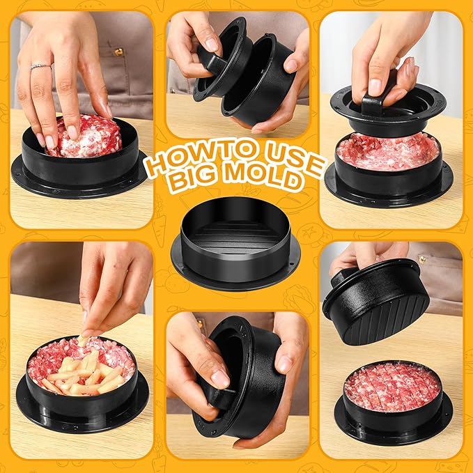 Hamburger Patty Maker, 4-in-1 Burger Press Patty Maker Slider, Stuffed Burgers & Sandwiches Cutter, Hamburger Patty Maker for Home Cooks and Burger Lovers with 100 pcs Wax Disc Papers