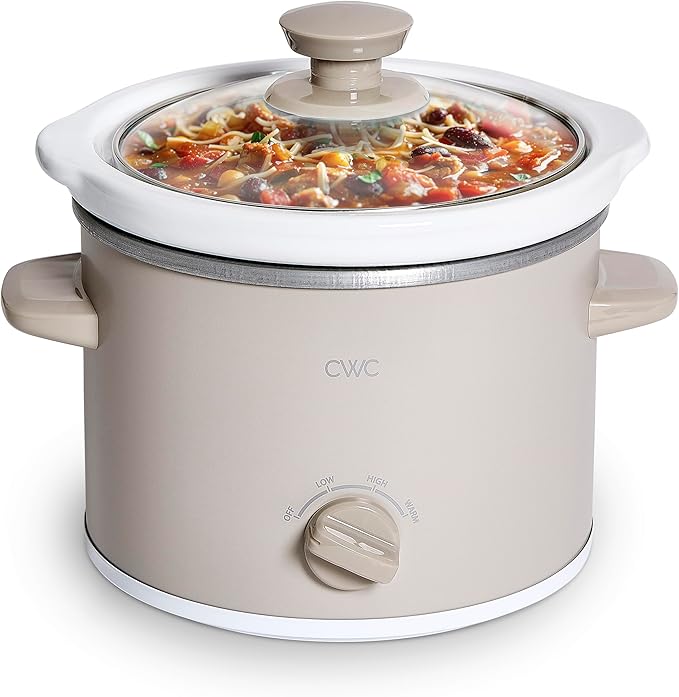 COOK WITH COLOR 2QT Mini Electric Round Slow Cooker - Adjustable Settings, Removable Stoneware Pot, Tempered Glass Lid, Dishwasher Safe, Cool-Touch Side Handles, Sand