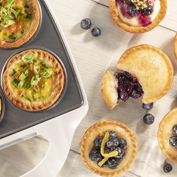 Mini Pie & Quiche Maker- Thanksgiving Electric Baker Cooks 6 Small Quiches or Pies in Minutes- Dough Cutting Circle Easy Measurement- Better than Tins, Pans- Baking or Dessert Gift - Fall Must Have