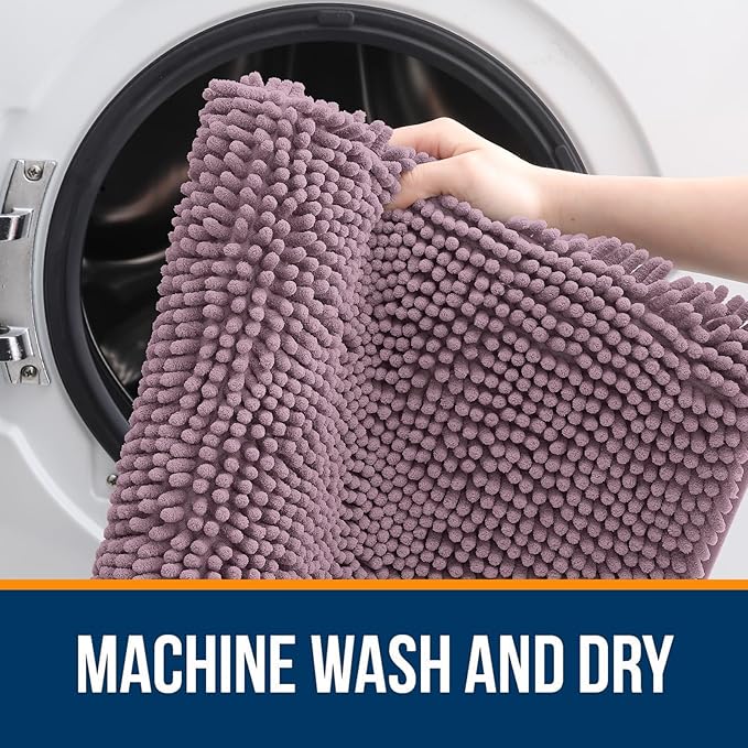 OLANLY Bathroom Rugs Sets 2 Piece, Soft Absorbent Chenille Bath Mats and U-Shaped Contour Toilet Mat Area Rug Set, Machine Washable Bath Carpet, Home Decor Accessories(24"x16"+24"x20", Deep Plum)