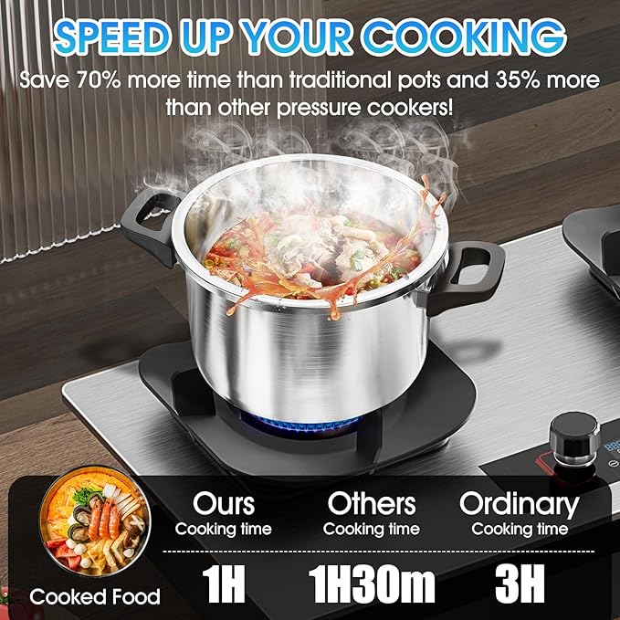 18/8 Stainless Steel Pressure Cooker 10 QT, [Save 70% Cooking Time] Olla De Presion with Food-Grade Body [One Hand Operation] Rotating Lock/Unlocking Lid System, Steam Rack Included