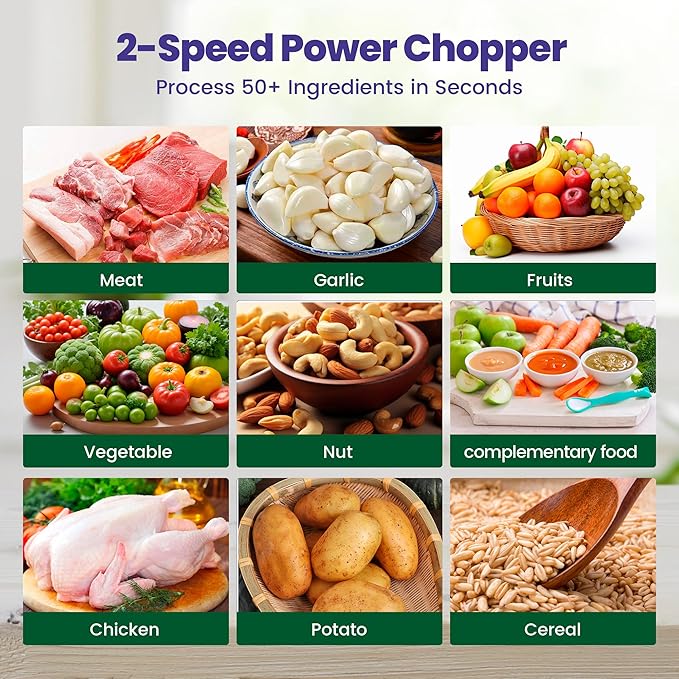 Electric food processor vegetable chopper 500W 2x8cup bowls 2 bi-layer 4 blades Small Food chopper Electric Meat grinder for home use,Mincing, and Puree for kitchen aid, baby foot, pet food