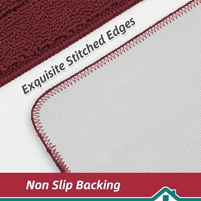 BEQHAUSE 30x18 Inch Kitchen Rug Mat Durable Kitchen Rugs Non-Slip Washable Absorbent Kitchen Mats for Floor Dirt-Resistant Semicircular Kitchen Mat (Red)