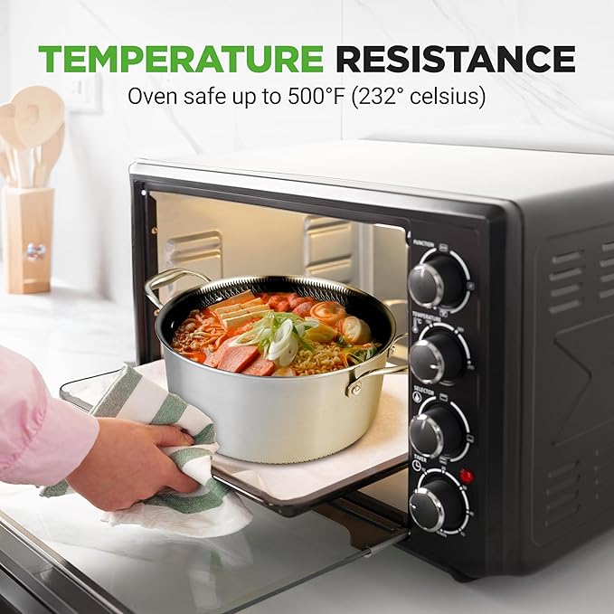 NutriChef 5 QT Stainless Steel Stew Pot - Triply Kitchenware Stew Pot with Glass Lid - DAKIN Etching Non-Stick Coating, Scratch-resistant Raised-up Honeycomb Fire Textured Pattern - NutriChef NC3PCAS