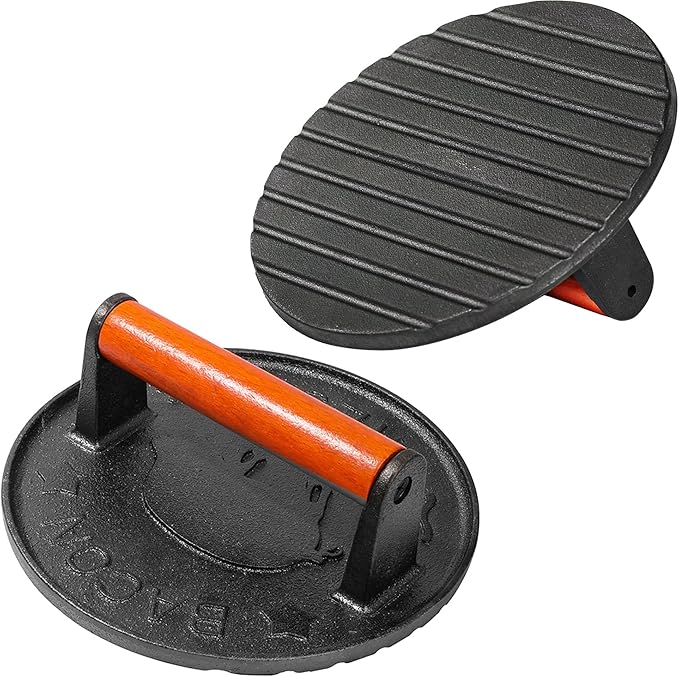 vivicreate 7 inch Burger Smasher,Patty Smasher,Hamburger Smasher Press,Griddle Press, Bacon Press, Grill Press, Burger Press,Meat Press, cast Iron Grill Press, Barbecue Press, with Wooden Handle