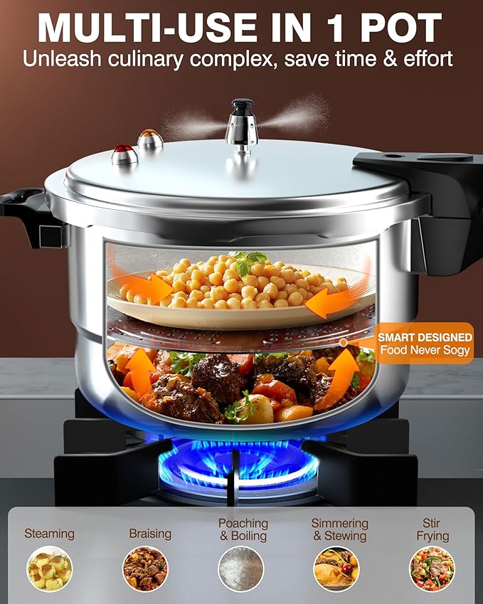 WantJoin 14Qt Aluminum Pressure Cooker w/Release Valve & Multiple Protective Devices,Pressure Canner Compatible with Gas & Induction Cooker,Canner Rack Included