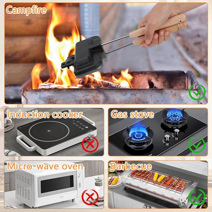 Qivine Sandwich Press Grill, Double Sided Bread Toaster Sandwich Makers, Non-Stick Grilled Cheese Maker for Stovetop, Portable Panini Maker with Removable Handle for Pancakes Toast Omelets