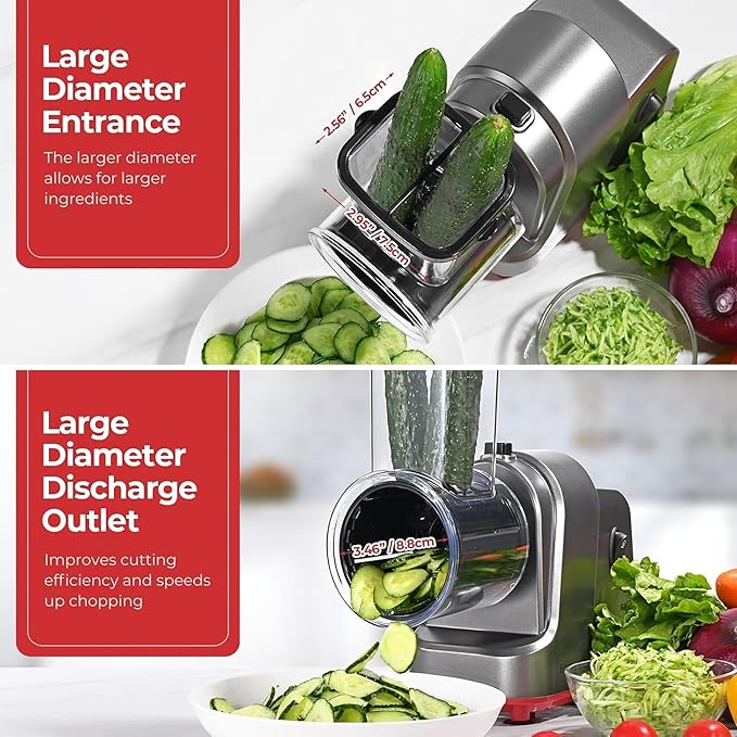 Electric Cheese Grater, 250W Salad Maker with 5 Stainless Steel Blades, Slicer Shredder for Cheeses, Vegetables & Fruits, One-Touch Operation, Easy to Clean, Cheese Shredder Machine