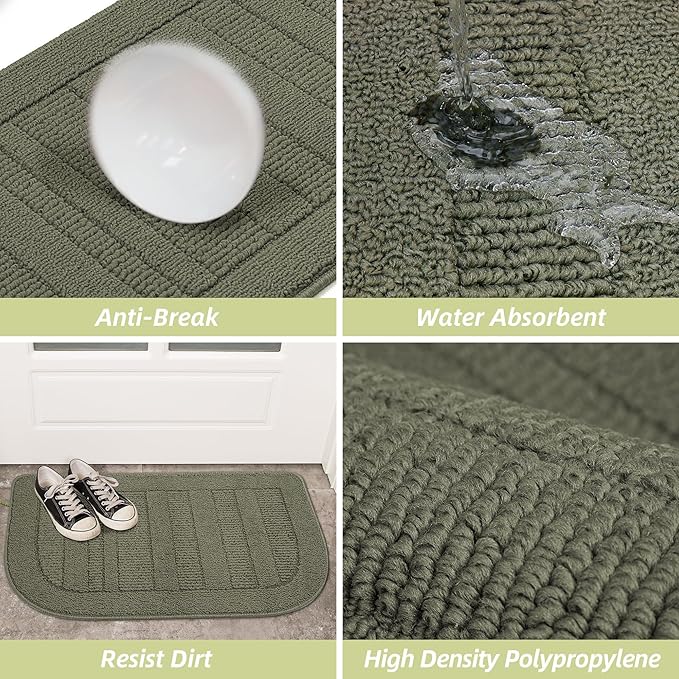 BEQHAUSE 30x18 Inch Kitchen Rug Mat Durable Kitchen Rugs Non-Slip Washable Absorbent Kitchen Mats for Floor Dirt-Resistant Semicircular Kitchen Mat (Green)