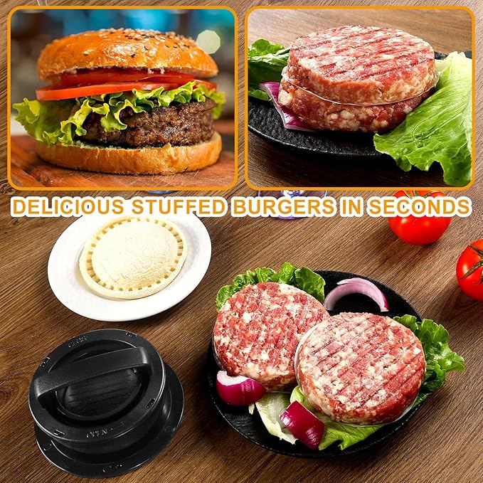 Hamburger Patty Maker, 4-in-1 Burger Press Patty Maker Slider, Stuffed Burgers & Sandwiches Cutter, Hamburger Patty Maker for Home Cooks and Burger Lovers with 100 pcs Wax Disc Papers