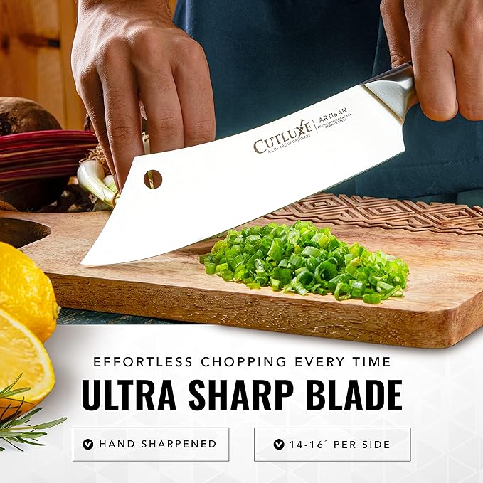 Cutluxe Cleaver Chef Knife – 8" Meat Cleaver Butcher Knife – German Steel Blade, Full Tang, Ergonomic Handle Design – Artisan Series