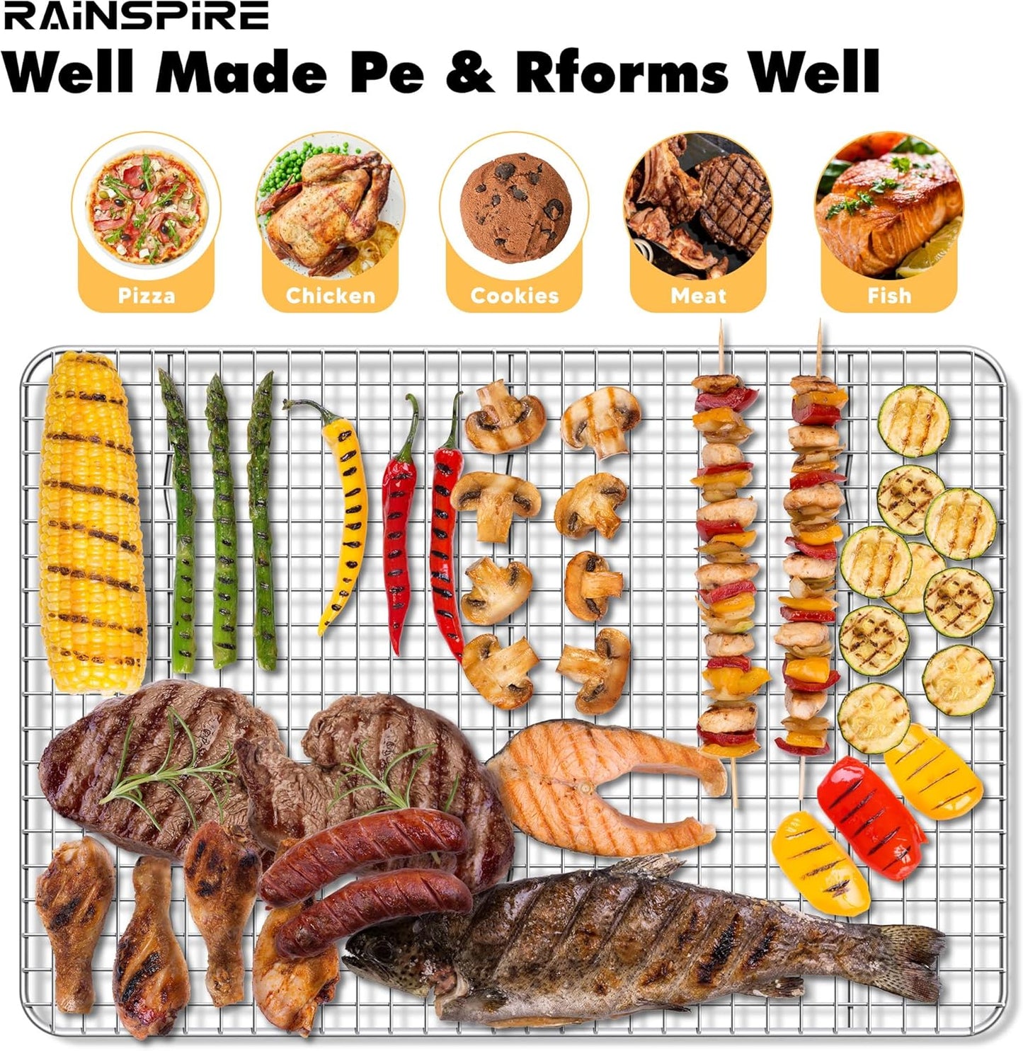 Rainspire Cooling Rack Stainless Steel, Heavy Duty Cooling Racks for Cooking and Baking, Oven Safe Wire Rack for Cooking, Baking Rack for Oven Cooking Fits Quarter Sheet Pan (1, 8.5" x 12")