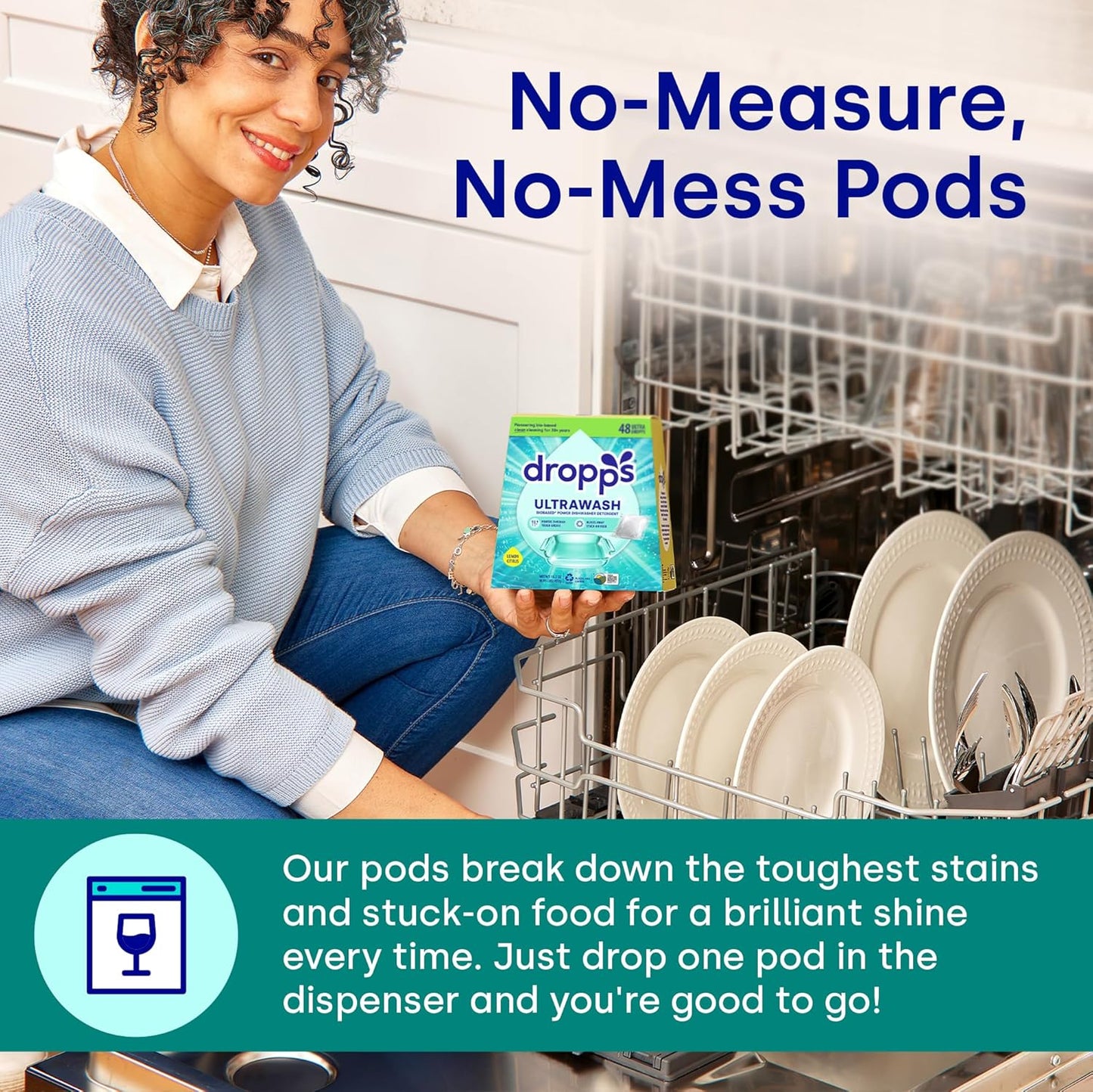 Dropps UltraWash Dishwasher Pods, Lemon Citrus (32 Count) - Biobased Power Deep Clean Dishwasher Detergent Tablets for Sparkling Shiny Dishes - No Rinse Aid or Pre-Wash Needed - Dishwashing Pods