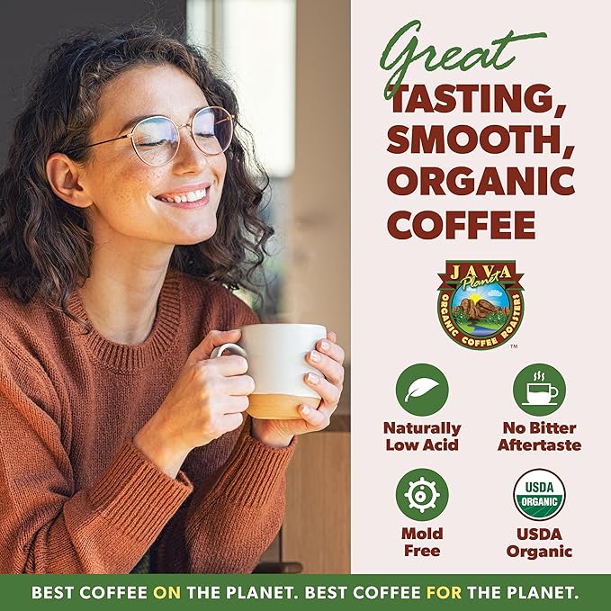 Low Acid Organic Coffee – Whole Bean, Mold-Free & Stomach Friendly by Java Planet, Peruvian Single Origin Coffee, Medium Dark Roast, Smooth Full Flavored, Smithsonian Bird Friendly, 1LB Bag