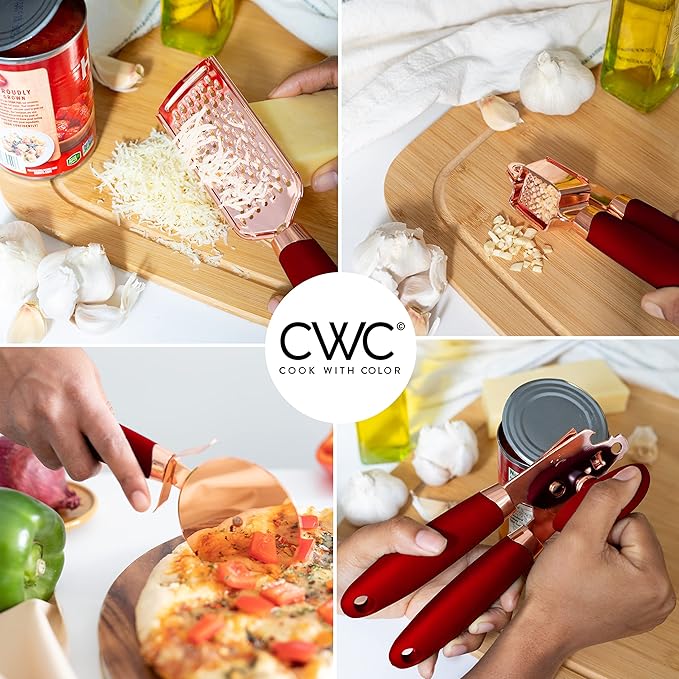 COOK WITH COLOR Kitchen Gadget Set Copper Plated Stainless Steel Utensils with Soft Touch Handles, Copper Red, 7 Pieces