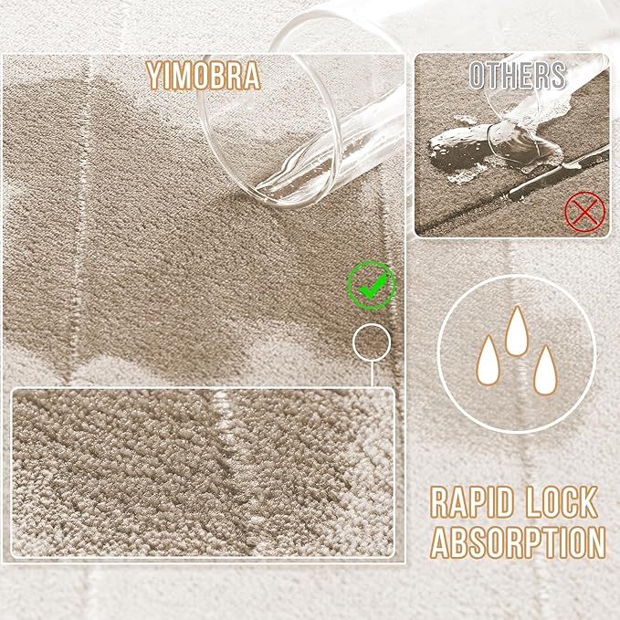 Yimobra Memory Foam Bath Mat, Super Soft Absorbent Bathroom Rug Non Slip 24x17 Inch, Quick Dry, Machine Washable Floor Carpet for Tub Shower, Home Decor Accessories, Beige