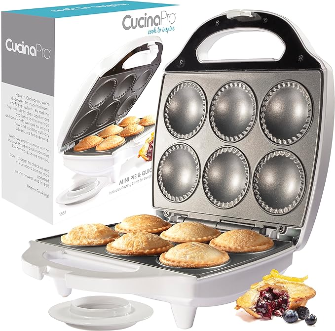 Mini Pie & Quiche Maker- Thanksgiving Electric Baker Cooks 6 Small Quiches or Pies in Minutes- Dough Cutting Circle Easy Measurement- Better than Tins, Pans- Baking or Dessert Gift - Fall Must Have
