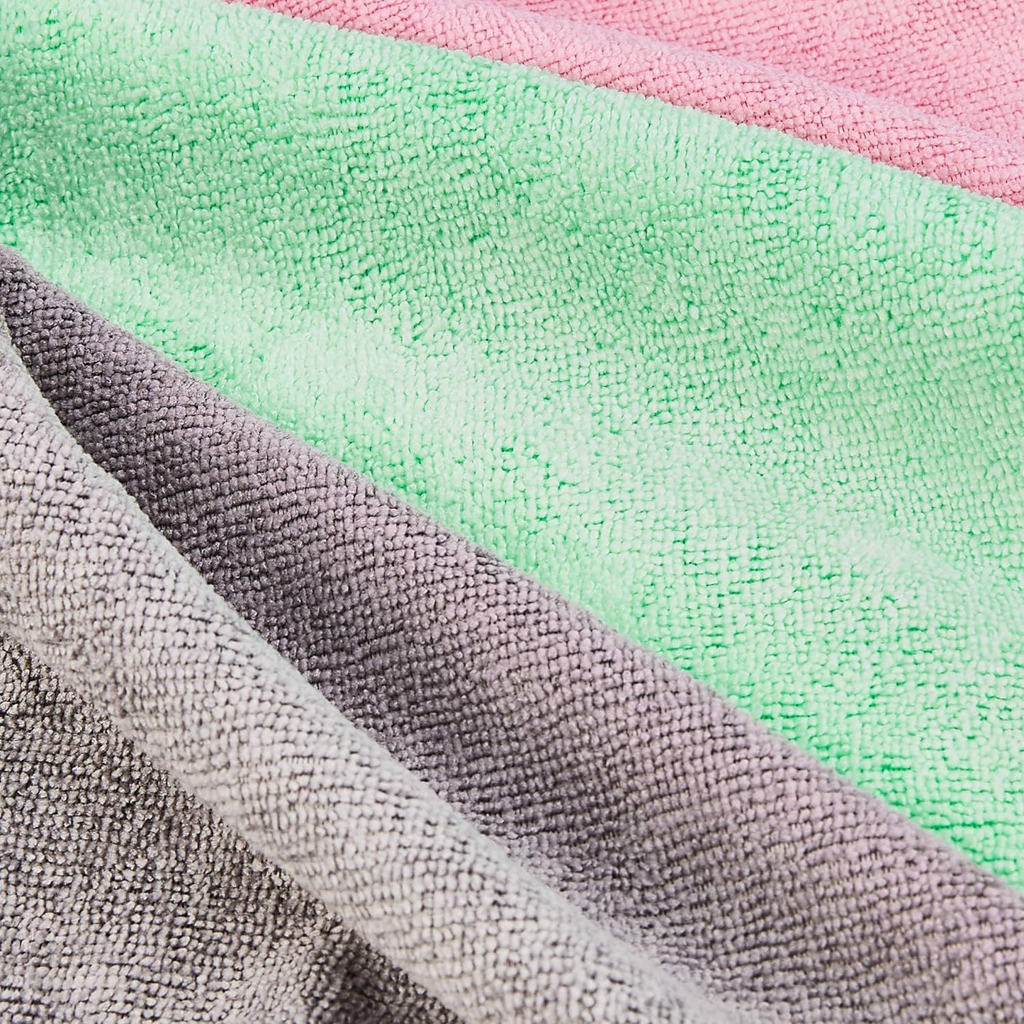 Amazon Basics Microfiber Cleaning Cloths, Non-Abrasive, Reusable and Washable, Pack of 48, Green/Gray/Pink, 16" x 12"