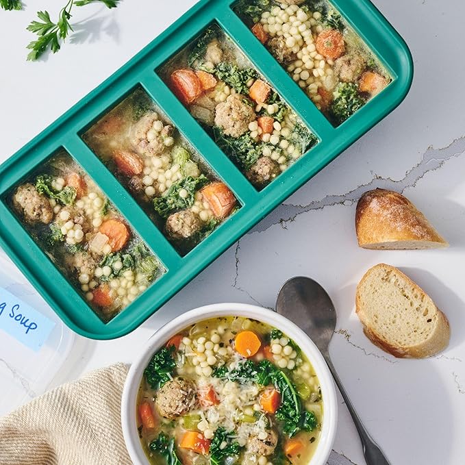 Souper Cubes 1 Cup Silicone Freezer Molds - Soup Cubes Perfect for Freezing Broth, Rice, Leftovers and More - Silicone Freezer Trays with Lids for Meal Prep - Kale - 1-Pack