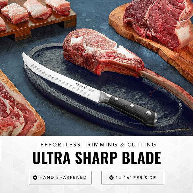 Cutluxe Butcher Knife – 10″ Cimeter Breaking Knife, Razor Sharp Forged High Carbon German Steel, Full Tang Meat Carving Knife, Ergonomic Handle Design – Artisan Series