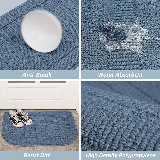 BEQHAUSE 30x18 Inch Kitchen Rug Mat Durable Kitchen Rugs Non-Slip Washable Absorbent Kitchen Mats for Floor Dirt-Resistant Semicircular Kitchen Mat (Blue)