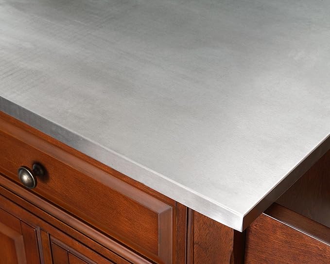 Crosley Furniture Alexandria Stainless Steel Top Rolling Kitchen Island Storage Cart, Spice Rack, Mahogany