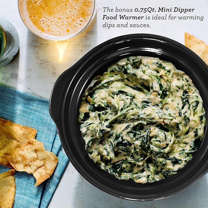 Elite Gourmet MST-500D Electric Slow Cooker, Includes 0.75-Quart Dipper with Adjustable Temp, Entrees, Sauces, Stews & Dips, Dishwasher Safe Glass Lid & Crock, 5 Quart, Stainless Steel