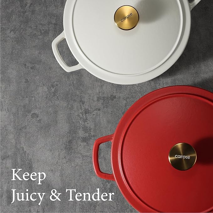 CAROTE Enameled Cast Iron Dutch Oven Pot with Lid, Enameled Dutch Oven for Sourdough Bread Baking, Braising, Stews, Dual Handles, Heavy-Duty Cast Iron Pot, 5QT, Red