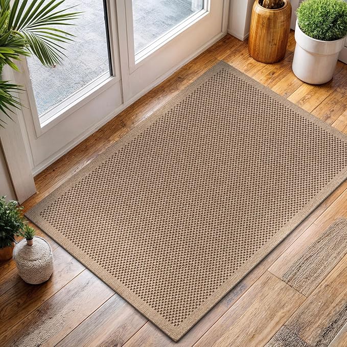 CAMILSON Easy Jute Rug 2x3, Indoor Outdoor Natural Color Fiber Area Rugs for Living Room and Kitchen Rug, Sisal Boho Woven Design, Easy-Cleaning, Washable Outside Carpet Alfombras (2 x 3)