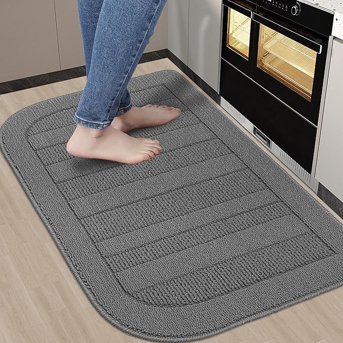 BEQHAUSE 24x36 Inch Kitchen Rug Mat Durable Kitchen Rugs Non-Slip Washable Absorbent Kitchen Mats for Floor Dirt-Resistant Semicircular Kitchen Mat (Grey)