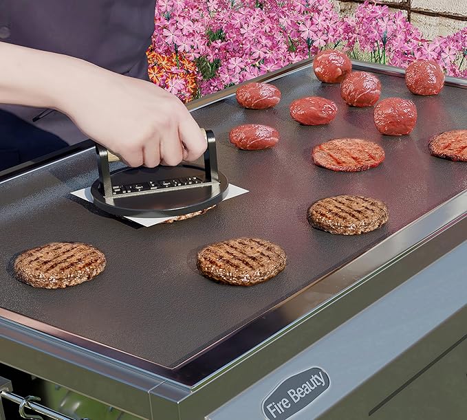 Fire Beauty Burger Press,6.5" Cast Iron Grill Press with Wood Handle,Food-Grade Smash Burger Press for Seared Bacon,Steak&Burger,Pre-Seasoned