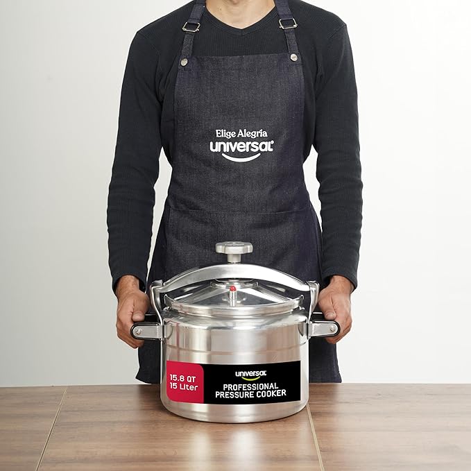 Universal (Large) 15.8-Quart Aluminum Pressure Cooker for Professional Use – Commercial-Grade, 1 Safety Valve, Reinforced Handles, Easy-Open Lid, – Ideal for Large Kitchens, and Restaurants