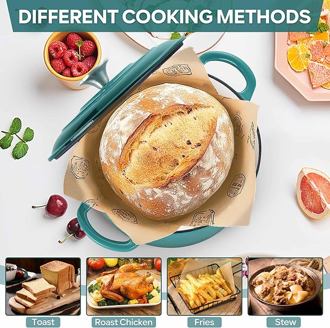 Herogo Enameled Cast Iron Dutch Oven with Lid, 3QT Heavy Duty Round Dutch Oven Pot with Dual Handles for Bread Baking Stewing Roasting, Nonstick & Easy Cleanup, Safe for Various Stovetops - Green